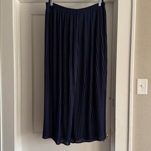 Navy Wide-Leg Pleated Pants